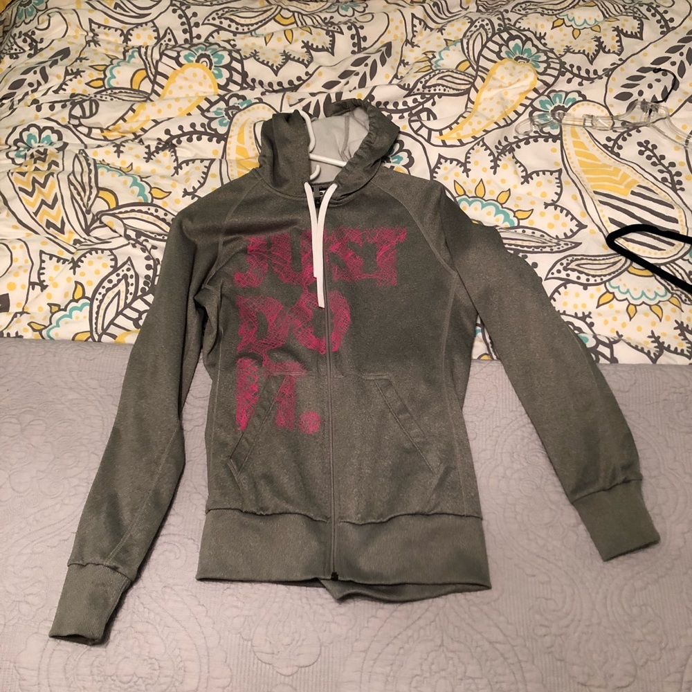 Grey Nike Thermafit Hoodie with pink graphic